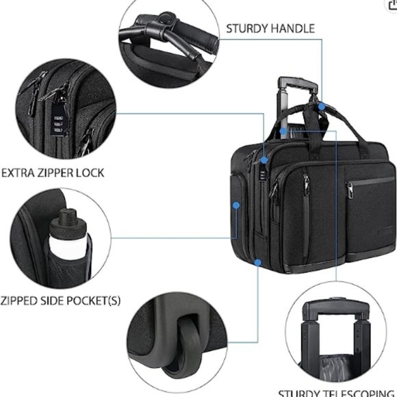 VANKEAN 17.3 Inch Rolling Laptop Bag Women Men with RFID Pockets, Stylish Carry